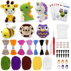 HAPLOVE Crochet Kit for Beginners Kids and Adult Complete Crochet Set to Make 6pcs Animals Knitting Starter Kit with Yarn, Eyes, Stuffing (Box Wrapping)