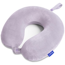 Travel Pillow Memory Foam for Airplanes - Neck Pillow for Traveling, Car, Home, Flight Pillow for Sleeping with Attachable Snap Strap Soft Washable Cover, Provide Head Neck Support Rest, Gray Purple
