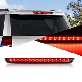 Auto Dynasty Full LED High Mount 3rd Third Tail Brake Light Stop Lamp Compatible with Chevy Suburban 1500 2500 Tahoe GMC Yukon XL 1500 2500 2007-2014, Black Housing, Smoked Lens