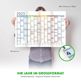Generisch Din A1 Wandkalender für 2025 Jahreskalender Monatsübersicht, (59,4 cm x 84,1 cm),Planer Termine, Geburtstage, bspw. für Büro, Zuhause, Jahresplaner, Monatsplaner, Familienkalender, Kalender gefaltet