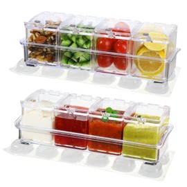2 Pcs Ice Chilled Condiment Containers Caddy with Lids - Condiment Organizer with Reusable Ice Sheets, Chilled Serving Trays for Fruit Salad Taco Mimosa Bar Party Supplies
