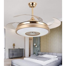 MoreChange 42” Modern Smart Bluetooth Ceiling Fans with Lights and Remote Control, Retractable Chandelier Fan Lighting with Speaker Play Music 7 Colorful Dimmable Fixture for Bedroom/Living/Room