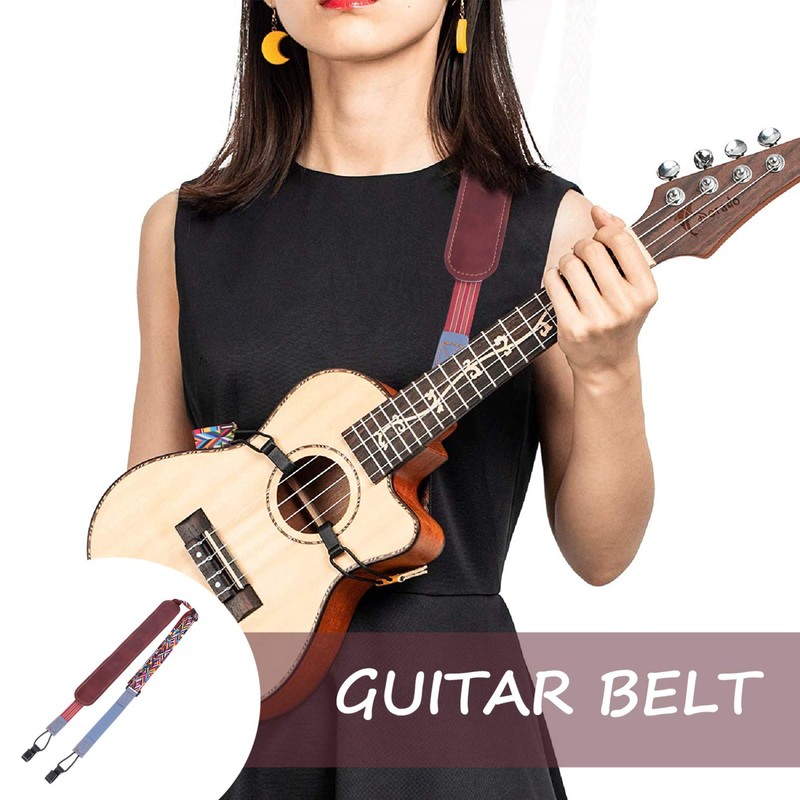 EXCEART Ethnic Style No Drilling Ukulele Strap Adjustable Double J