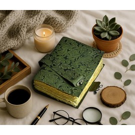 Vintage Journal Beautiful Garden Flower Embossed Leather-Antique Handmade Deckle Edge Vintage Paper Leather Bound Journal-Book of Shadows Journal-Grimoire-Sketch Drawing Journal & Writing Notebook 7x5 Inch