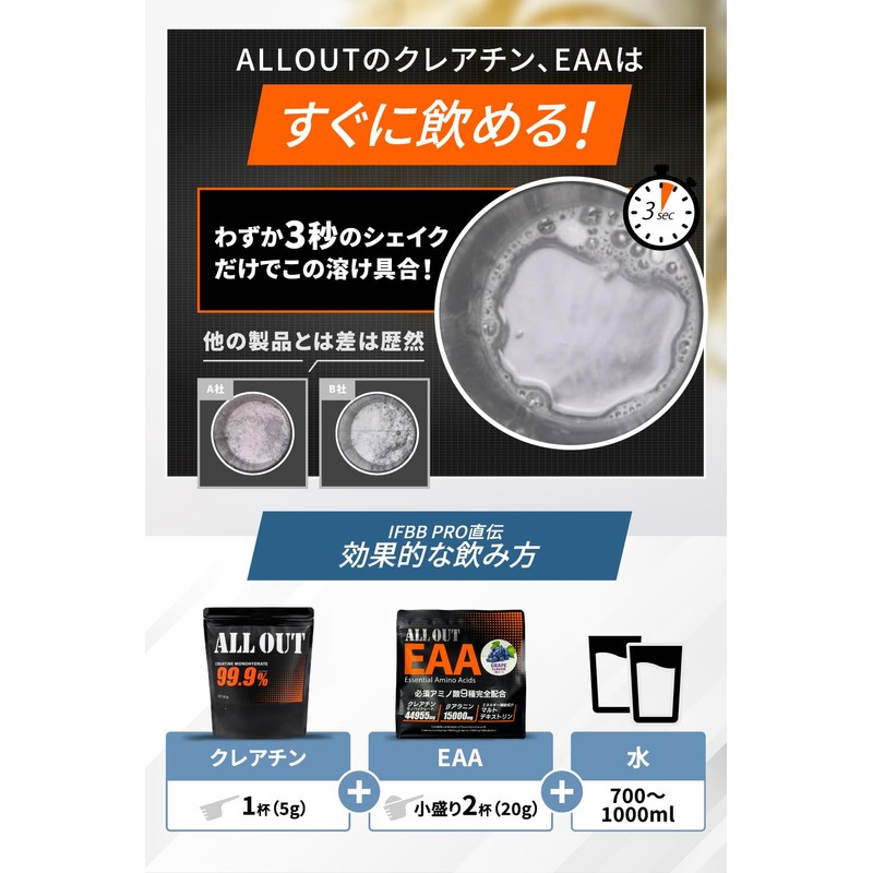 ALLOUT クレアチン モノハイドレート パウダー 500g creatine monohydrate 高純度99.9%