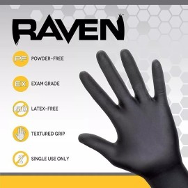 Raven SAS Raven Black Nitrile Gloves Powder Free New 7mil Version (100 Gloves Per Box) - XL+