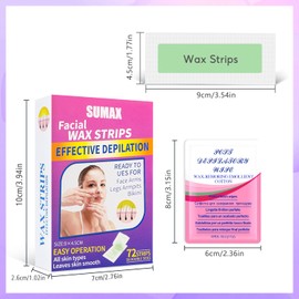 SUMAX 72 Wax Strips for Face Waxing Strips Body Hair Removal Body Wax Strips Hair Removal Bikini Wax Strips for Brazilian Waxing Strips for Eyebrows, Face, Underarms, Bikini