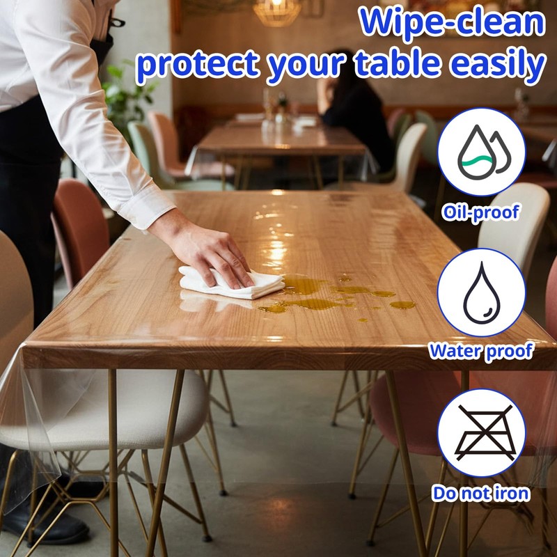 140×180cm Transparent Dining Table Cover, Clear Table Protector, Oil and