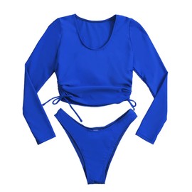 Lilosy - Conjunto de bikini de cintura alta con cordón y tirantes delgados, 2 piezas, Azul Real, X-Large
