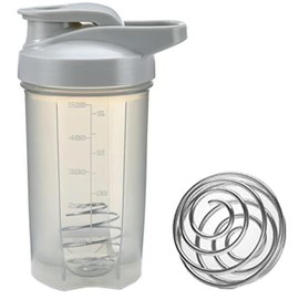 Botella para Proteina de Coctelera（500ml）con Aro Superior para Transporte, Vaso Proteina Shaker para de Suplemento Fitness y Deportes, Vaso para Proteina con Mezclador Sin BPA y Leak Proof (gris)