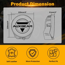 Auxbeam Leather Round Light Covers 9 Inch 2PCS Round Leather Lens Protective Cover with Logo for Auxbeam 9 Inch Round Driving Lights, Off Road Lights, Bumper Roof Lights