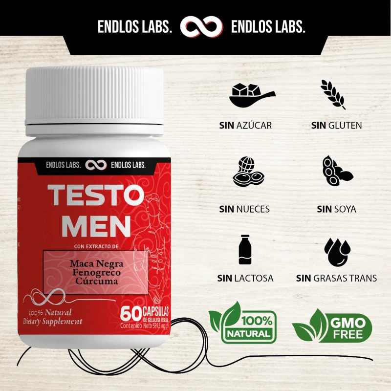 Testo Men | Precursor Testosterona Maca, Fenogreco, Cúrcuma Sin Sabor