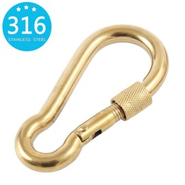 PROND Locking Carabiners, Heavy Duty Carabiner, 316 Stainless Steel Screw Lock Carabiner Hooks (Gold - 3PCS)