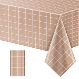 Just Shimmer 1 Piece Brown Rectangle Tablecloth, 54 x 71 Premium Plastic Waterproof & Stain Resistant Lattice Table Cloth Wrinkle Free Decorative Table Cover for Dining/Party/Buffet/Wedding/Camping