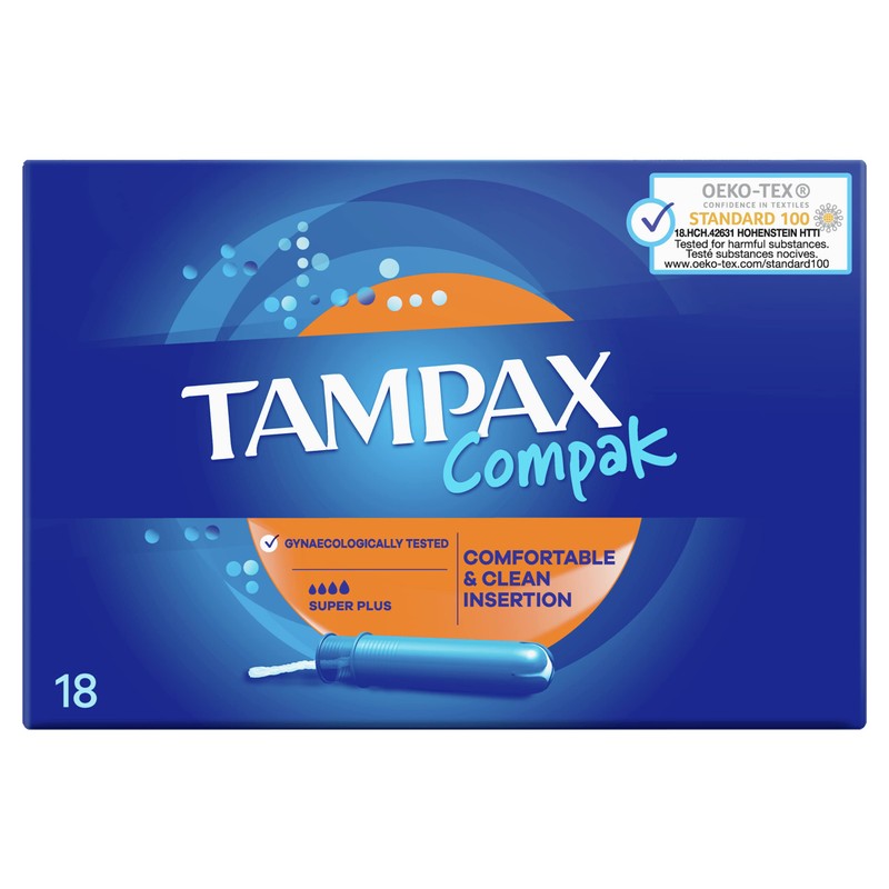 Tampax Compak Tampons, Super Plus With Applicator, 18 Tampons, Leak