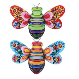 HOLIDYOYO 2pcs Metal Bee Wall Decor Art, Bees Wall Sculpture 3D Iron Bumble Bee Ornaments Garden Bee Hanging Decoration for Home Restaurant Garden Lawn Yard