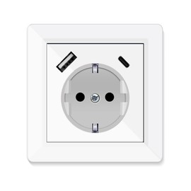 Socket with USB Connection and Type C (Max. 3.4 A) USB Socket Flush-Mounted Socket Schuko USB Socket Wall Socket Charger for Mobile Phones Tablets MP3 System 55 Pure White Base Depth Only 32 mm