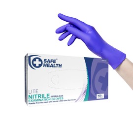 Safe Health Nitrile Exam Disposable Gloves, Latex Free, Powder Free, Imperial Blue, Box of 100, Large, Textured, 3.0 mil, Medical Grade, Food, Tattoo, Nursing, Cleaning, School