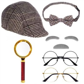 Yookat 6 Pieces Detective Costume Detective Hat 100 Days of School Old Men Costume Detective Costume Accessories Set (Vitality)