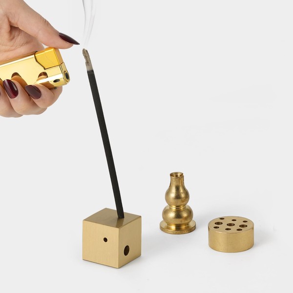SUJIAMEI Copper Block Incense Stick Holder, Modern Incense Burner Set