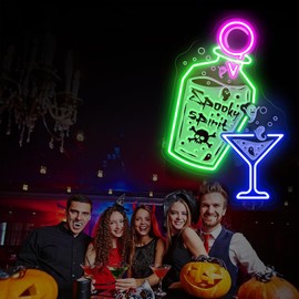 Halloween Cocktail Neon Sign, Spooky Spirits Home Bar & Party Decor-Green