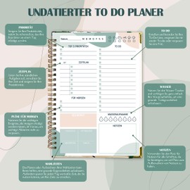 Biroyal Tagesplaner undatiert, Notizbuch mit To Do Liste Aufgabenliste Terminplaner Spiralblock 120 Seiten 148x210mm Notizblöcke Hard Cover Tagesplanung für Büro Schule Organizer, Abstrakt