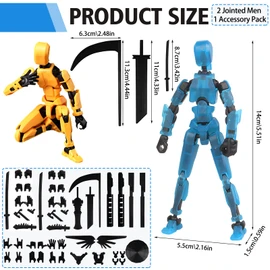 T13 Action Figure, Set of 2 with Accessories, Luminous 3D Print of Movable Figures, Action Figures with Multiple Joints, Robot Action Figure for Desktop Decoration and Collectibles