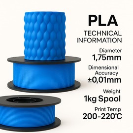 Filetto PLA+ 3D Printer Filament 1.75mm - 1kg Spool, Dimensional Accuracy +/- 0.02mm, Strong Layer Adhesion, No Clogging, No Bubbles (Blue)
