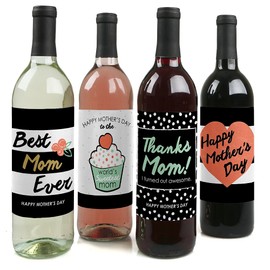 Big Dot of Happiness Best Mom Ever - Mother's Day Gift for Women Wine Bottle Label Stickers Set 4