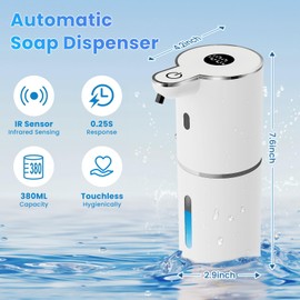 Paquete de 2 dispensadores automáticos de jabón, líquidos sin contacto y espumantes, recargables por USB, control de volumen ajustable de 6 niveles, 13 onzas/380 ml, soporte de pared para cocina, baño