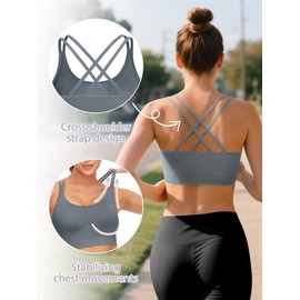 VEQKING Strappy Sports Bras for Women Cross Back Padded Yoga Multipack - Wire-Free Medium Support with Removable Pads, Seamless & Moisture-Wicking 3-Pack
