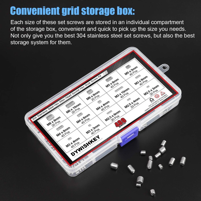 DYWISHKEY Allen Head Socket Hex Grub Screw, Set Screw Assortment
