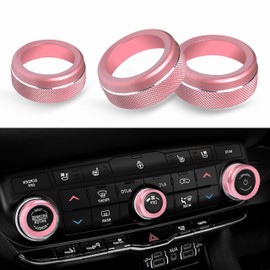 SENSHINE for Dodge Durango Knob Cover 2021 2022 2023 2024 2025 2026 Aluminum Alloy Buttton Knob Covers Air Conditioer Volume Tune Controller AC Switch Rings Interior Decoration Accessories 3Pcs (Pink)