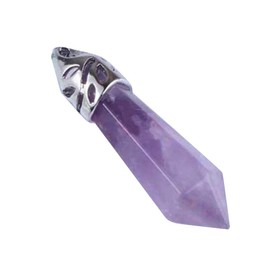 ISUI HP0263 Hexagon Pillar Double Sword Point Power Stone Pendant Natural Stone Point Chakra with Chain, Crystal, Quartz