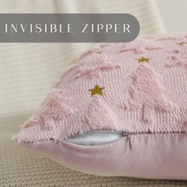 Allorry Christmas Pillow Covers 18 x 18 inch Set of 2 Pink Christmas Tree Pillow Covers Decorations Plush Faux Fur Soft Cushion Case for Winter Xmas Holiday Home Bedroom Sofa Decors PT004-E18