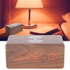 Wireless Charging Clock Digital LED Electronic Alarm Rectangular Wooden Bedside
