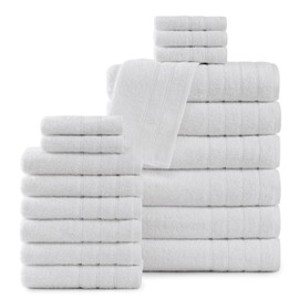 Casa Platino 100% Cotton White Bathroom Towels set, 18 Piece Towel Set inclues 6 Large White Bath Towels(30"x 60"), 6 Hand Towels & 6 Washcloths, Towels for Bathroom -White Towels