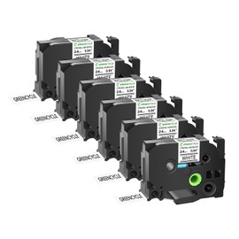 GREENCYCLE Extra Strength Adhesive Black on White Label Tape Compatible for TZE-S251 TZS251 AZES251 0.94" 24mm for PT2730 PT9600 PTD600VP PTD800W PTH500LI PTP700 PTP710BT PTP750W-6 Pack