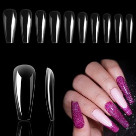 U-Shinein Nail Tips，Coffin Tips, Long Clear Press on Nails Base Tips False Fake Tips Full Acrylic Nails Coffin Shaped For Nail Extension DIY Salon Soft Gel Tips 500pcs 10 Sizes