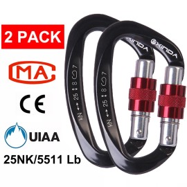 XINDA 1-10Pack 25KN Heavy Duty Aluminum Carabiner Screwgate Locking Clip Climbing Hook - 2 Pcs