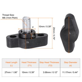HARFINGTON 10pcs Tee Wing Knobs Thumb Screws M6 x 10mm Male Thread 27mm Plastic Head T Knobs Adjustable Handles Hand Clamping Knobs Grip Thumbscrew, Black