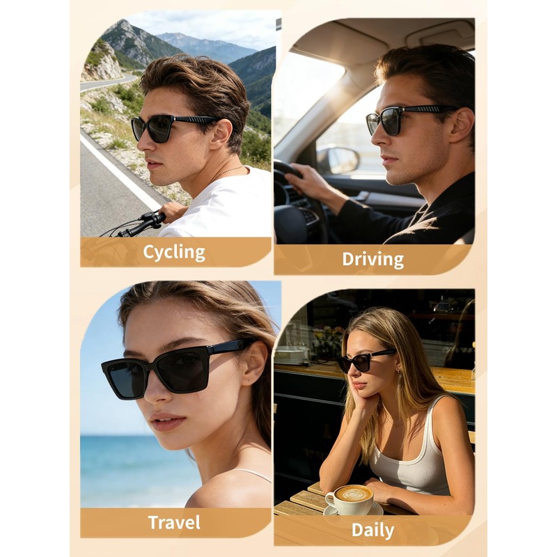 SIHUADON Smart Glasses Sunglasses for Men & Women, Bluetooth Open-Ear