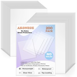 AKONEGE 200 Pack No Holes Sheet Protectors 8.5 x 11 Inch Letter Size Paper Protectors, Top Loading Heavyweight Plastic Paper Sleeves Clear View Page Protectors, Document Protectors, Artwork Protectors