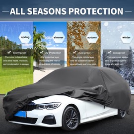 X AUTOHAUX Waterproof Sedan Car Cover for Sedan Length 187-198 Inch Sedan All Weather Protection Anti-UV Windproof with Left Side Zipper and Mirror Pockets
