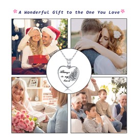 MEDWISE Locket Necklace That Holds Pictures Angel Wings Locket Necklace Pendant Gift for Women Always in My Heart Photo Lockets Keepsake 925 Sterling Silver