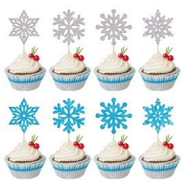 24 piezas de decoración de copos de nieve con purpurina para magdalenas, copos de nieve congelados, decoraciones para invierno con temática de copos de nieve congelados, baby shower, niños, suministros de fiesta de cumpleaños
