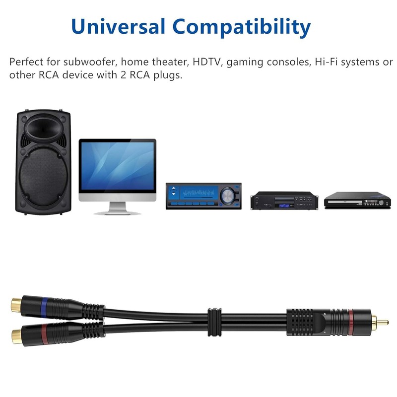 CableStop Pro 20cm RCA Phono Y Splitter Cable 1 Male