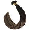 Ugeat Real Hair Extensions, Bonded U-Tip Keratin Extensions, 1B/4/27 Black