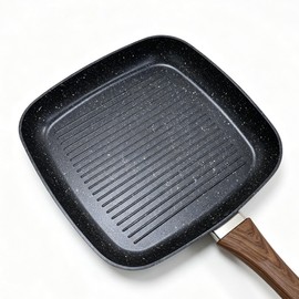 YYJINGYOU 11 inch Nonstick Grill Pan for Steak, Granite Coating Grill Skillet Square Big Cooking Surface with Pour Spouts, Versatile Griddle, Induction Steak Pan (11 inch)
