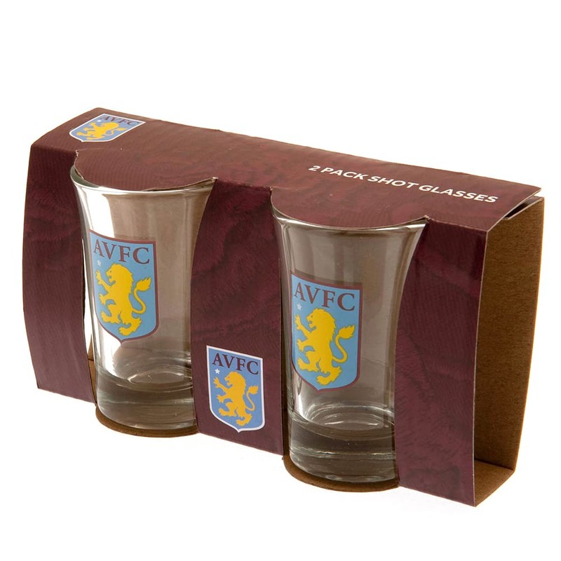 Aston Villa FC Aston Villa Two Pack Shot Glasses, Multicoloured,
